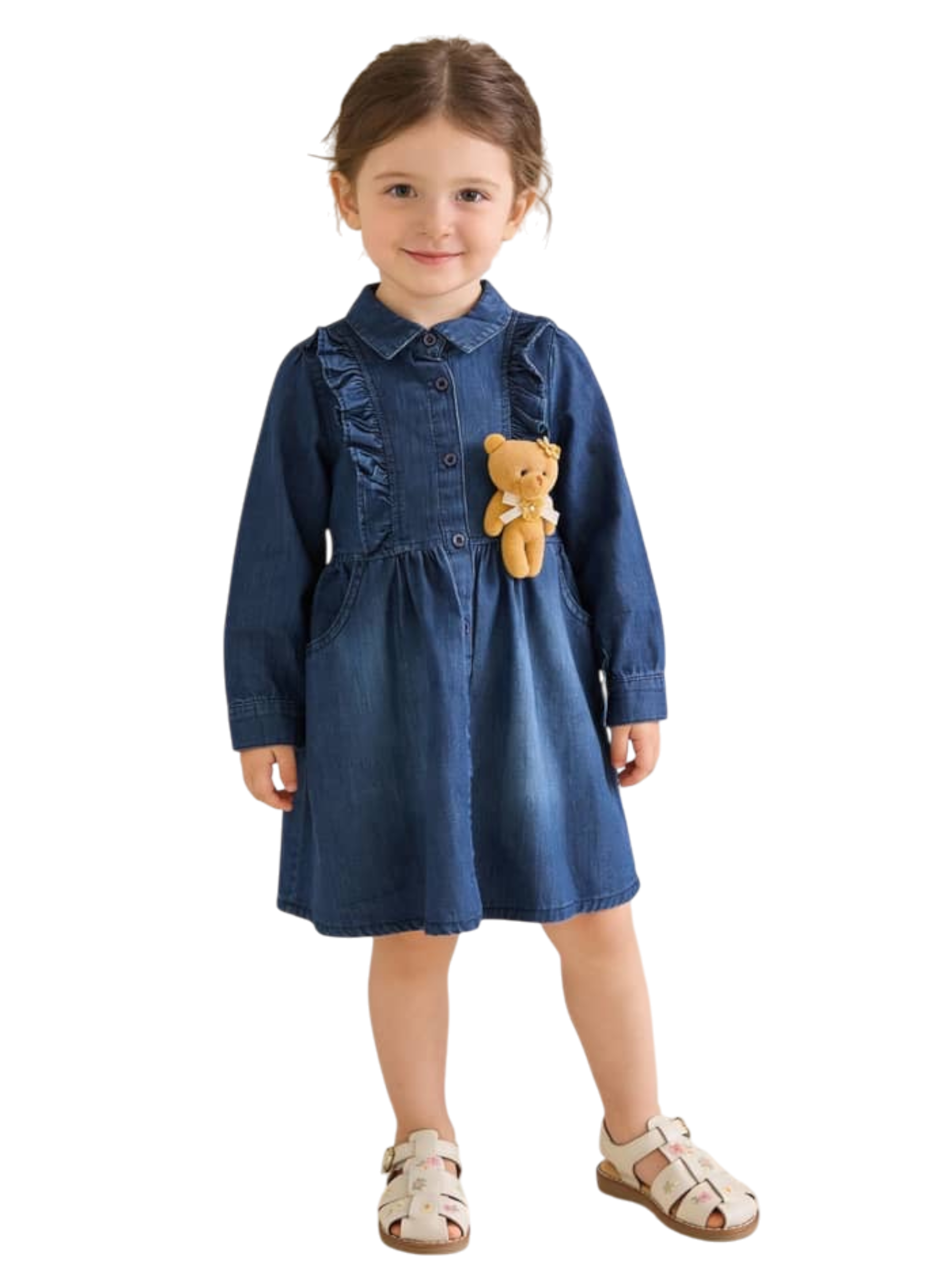 BELIZ JUNIOR DENIM DRESS WITH TEDDY BEAR